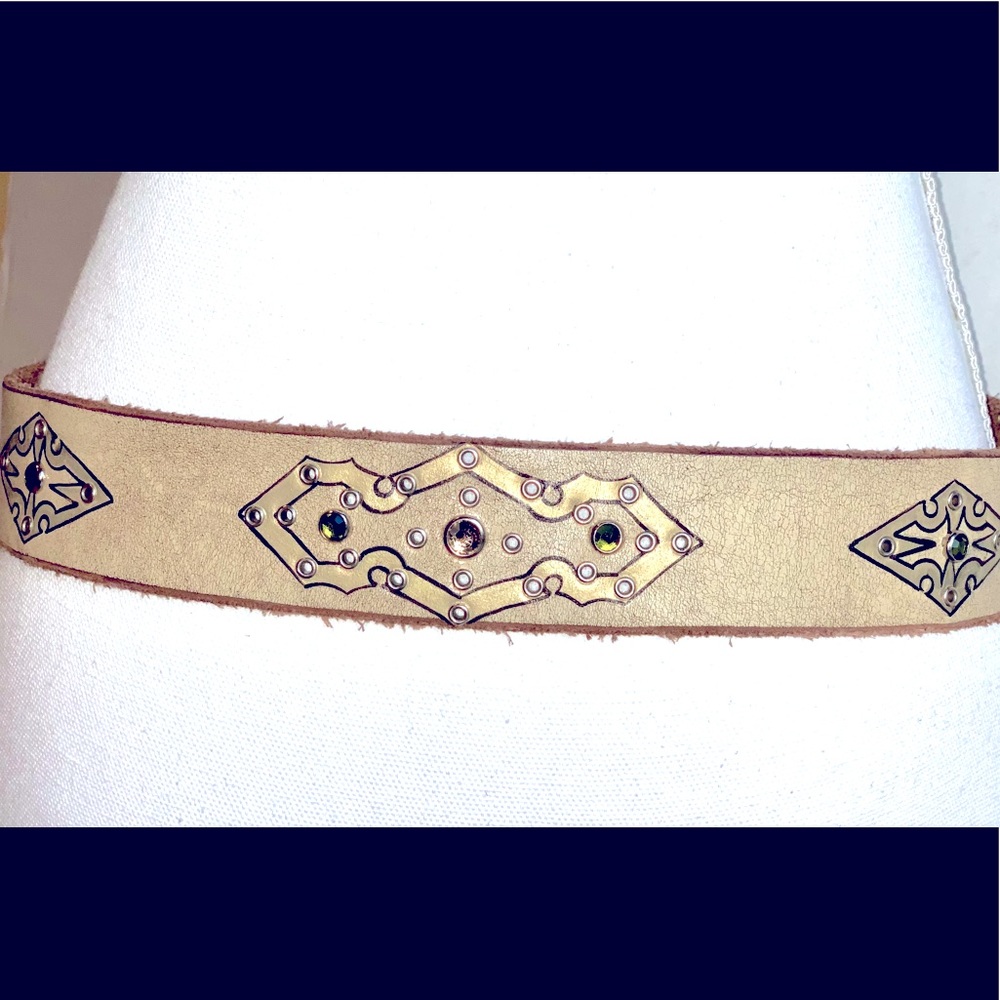 DISTRESSED SOFT GOLD LEATHER RHINESTONE BELT